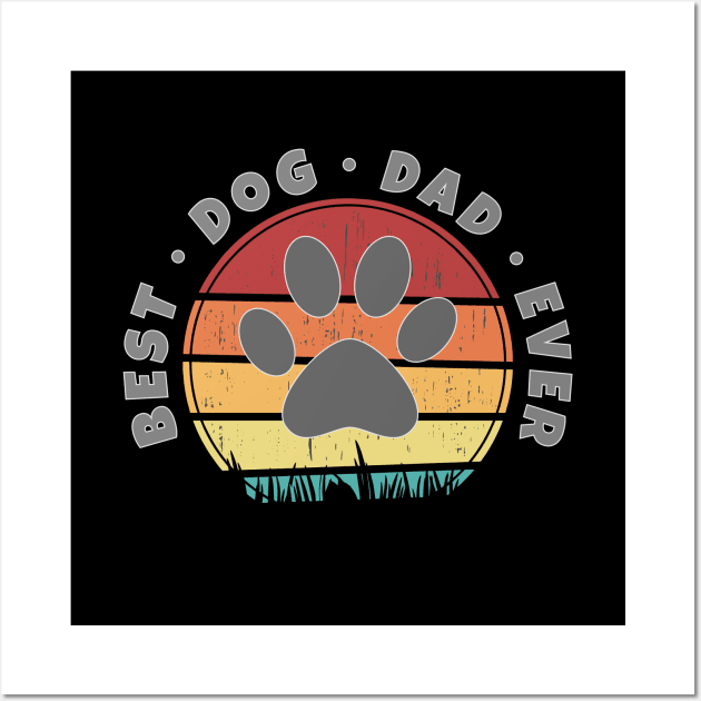 Best Dog Dad Ever Retro Sunset Vector Graphics Wall Art by RamoryPrintArt